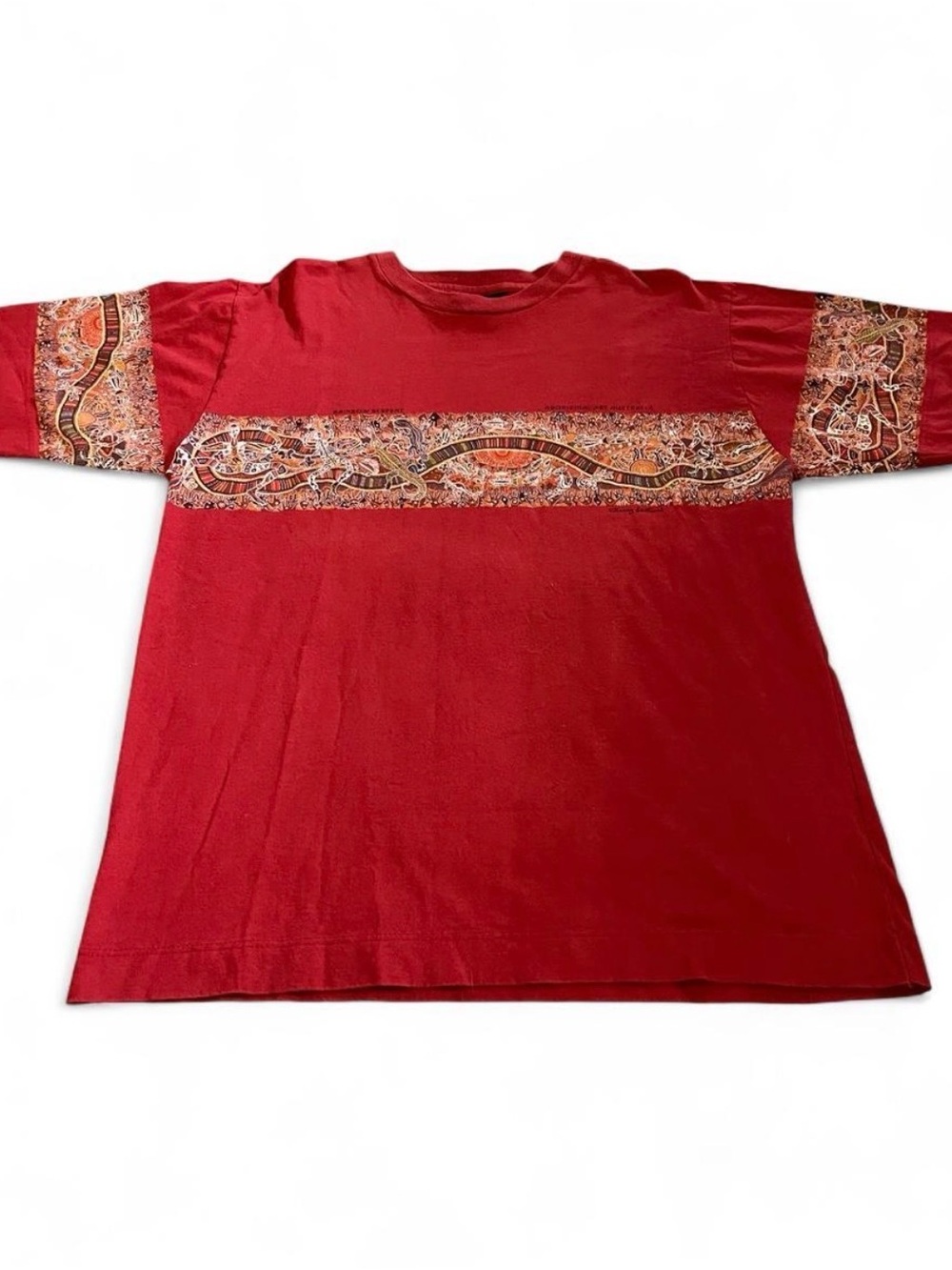 Vintage Danny Eastwood Dreamlike Australia Outback Aborigines Art Red Shirt XXL